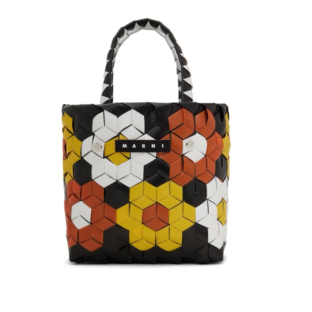 Marni Geometric Black, White, Yellow, and Orange woven Tote bag wicker purse